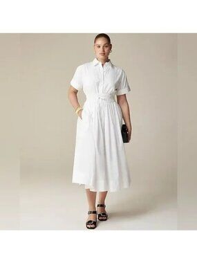 J. Crew Women's Elena Drama Shirtwaist Dress Poplin White Size 00